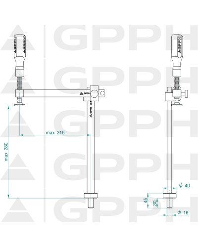 Zacisk mocujący z regulowanym wysięgiem - GPPH Stoły spawalnicze